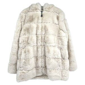 DKNY Cream Hooded Faux Fur Jacket | Faux Fur Finish